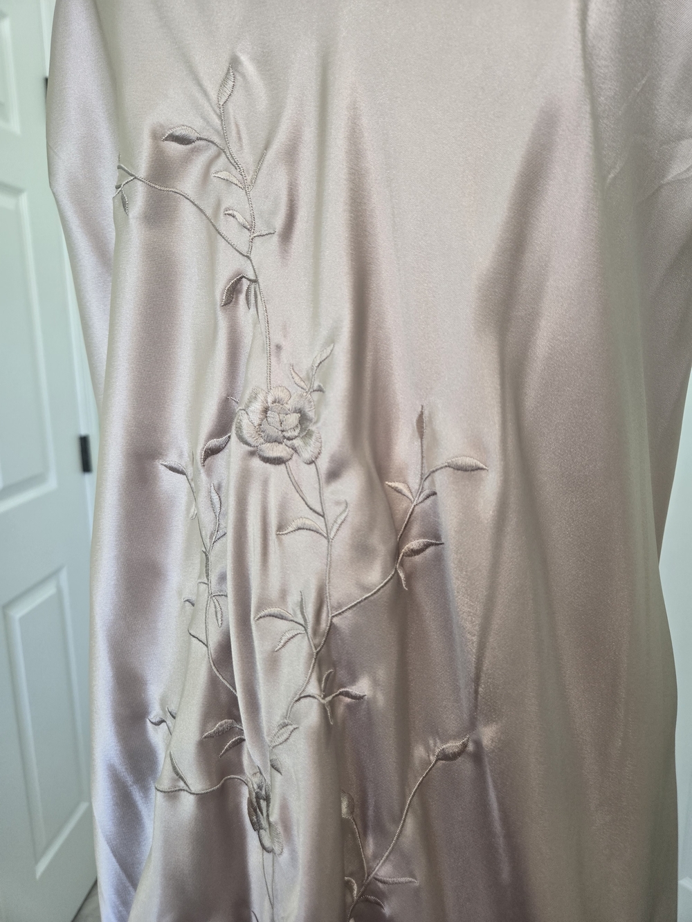 Cabernet Teal Floral Satin Robe with Beige Blush Slip Dress Nightgown Nap Dress - Picture 5 of 12